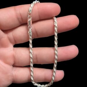 Sterling Silver 925 Diamond Cut High Polished Rope Bracelet 2.8mm